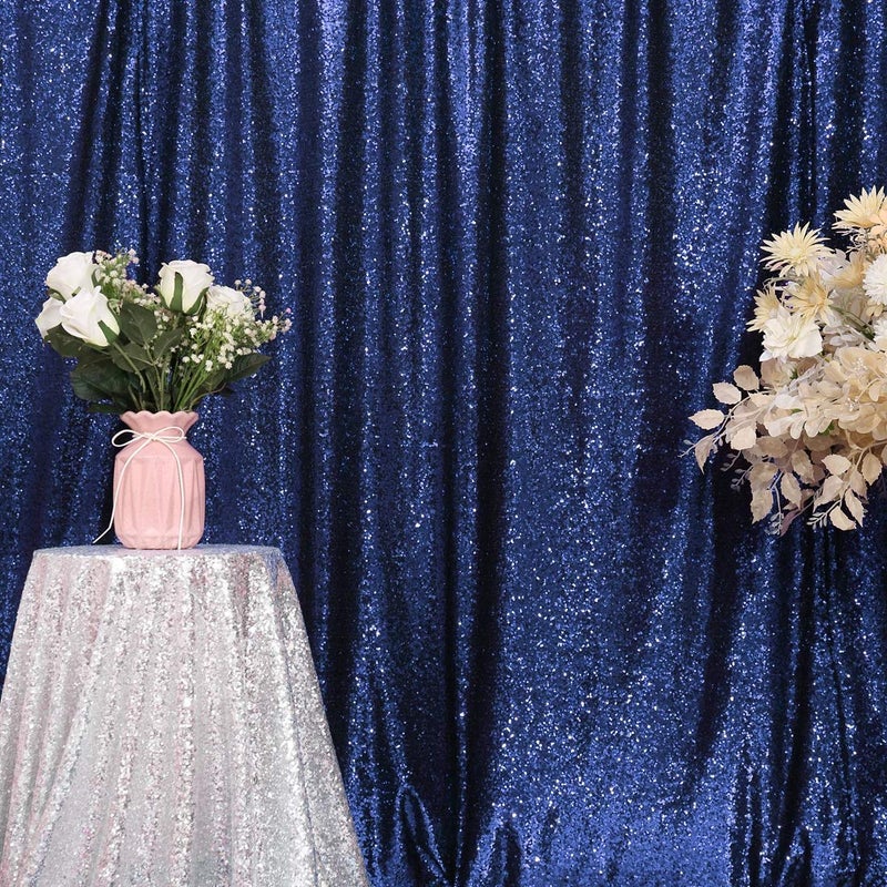 SquarePie Sequin Backdrop 6FT x 8FT Navy Blue Curtain Background for Wedding Party - Image 3